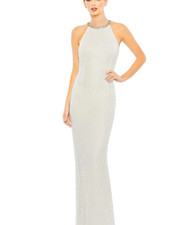 Mac Duggal Beaded Sleeveless High Neck Column Gown WHITE SIZE 10 (93742)