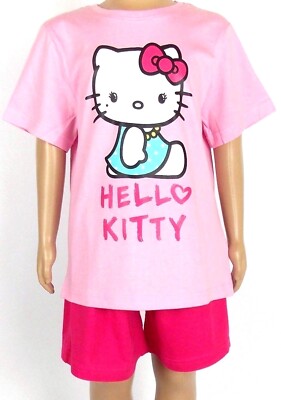 Hello Kitty 128 Schlafanzug Shorty Shortama Pyjama Kurzarm Rosa Pink Katze Neu