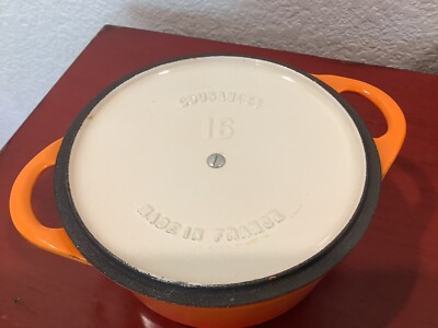 VINTAGE COUSANCES #16 Enameled Cast Iron Sauce Pan Pot Orange Made