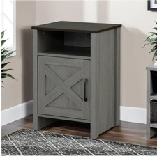 Sidetable with Storage Farmhouse Style Gary Two-Tone Design End Table Nightstand
