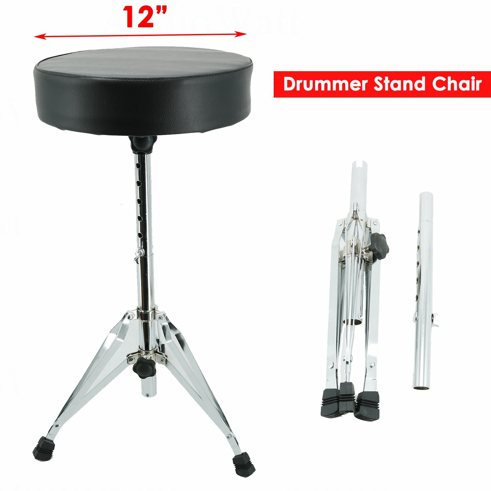 1x Drummer Stand Chair Drum Throne Stool Padded Seat Adjustable Folding Stand