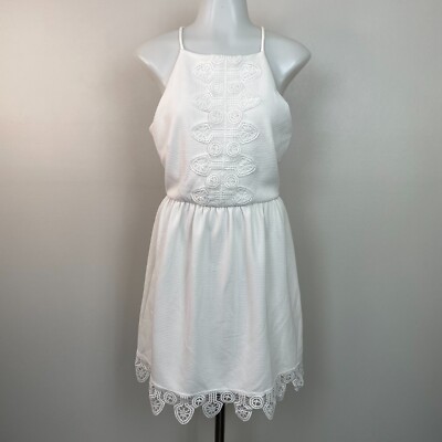 Francesca's Miami Dress Medium White Lace Hem Sleeveless Elastic Waist |  eBay
