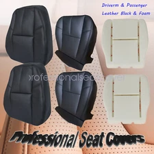 Black Leather Seat Cover + Foam Cushion For 07-14 GMC Sierra Driver & Passenger