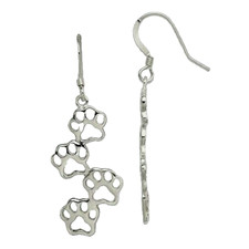 Sterling Silver Paw Print Dangle Earrings 925
