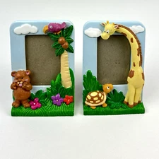 Mercuries 2 Pc Ceramic Photo Frame Set 3x2 Inch Blue Baby Animal Vintage 1992