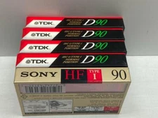 Lot of 4 NOS SEALED TDK D90 Blank Cassette Tapes & 1 Sony HF-90 Type 1