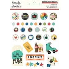 SS Decorative Sticky Back Brads Family Fun Roller Skate Coke Popcorn Movie TV Go