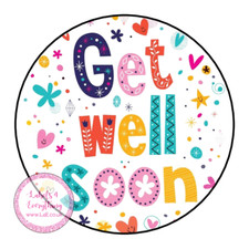 Get Well Soon Flowers Heart Sweet Cones Hamper Gift Cake Box Stickers Labels