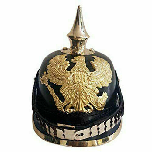 Casque Pickelhaube Prussien En Cuir Et Laiton - Reproduction Officier Impérial Allemand WW1