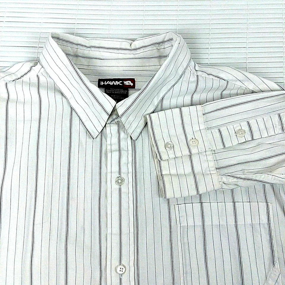 HAWK men's Dress Shirt Size XL Long Sleeve Button Front White Black Stripe Cott - Image 2 of 4