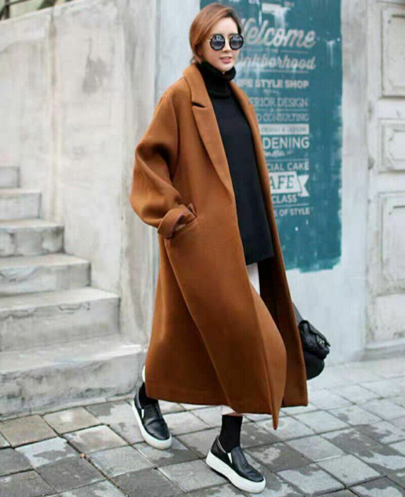 Womens Wool Cashmere Blend Parka Full Length Oversized Coat Outwear Trench  Coat