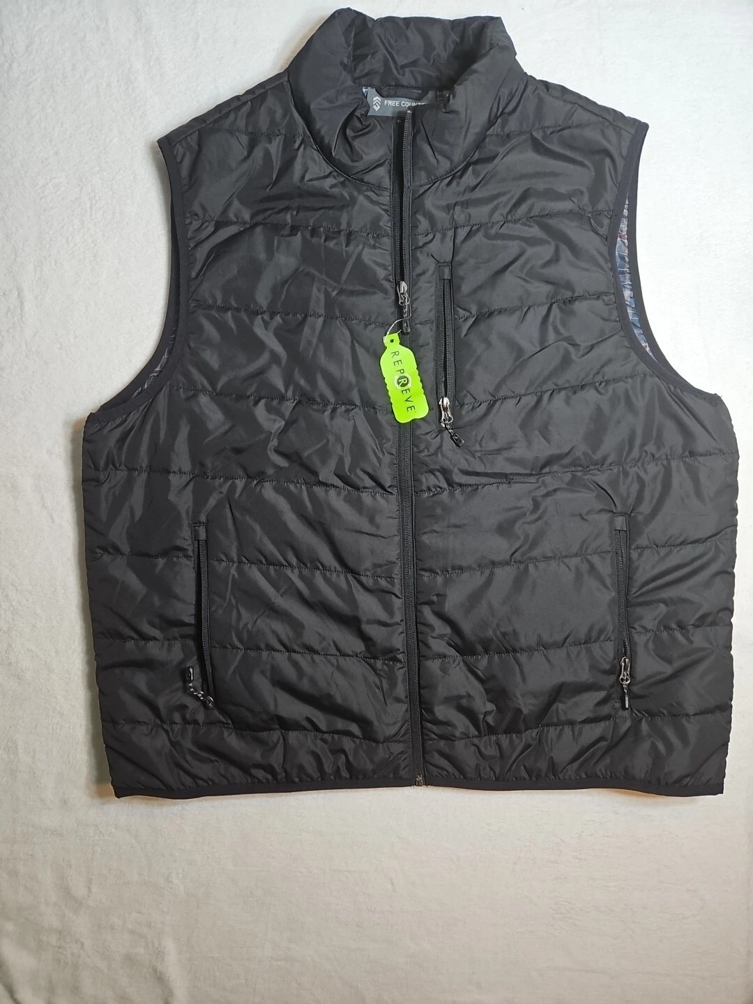 Free Country Quilted UL Puffer Vest Black Synthetic Hike Camp Fish Trail Men XXL