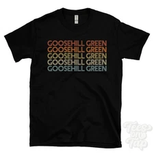 GOOSEHILL GREEN REPEATED RETRO STYLE T-SHIRT mens & womens uk place name gift