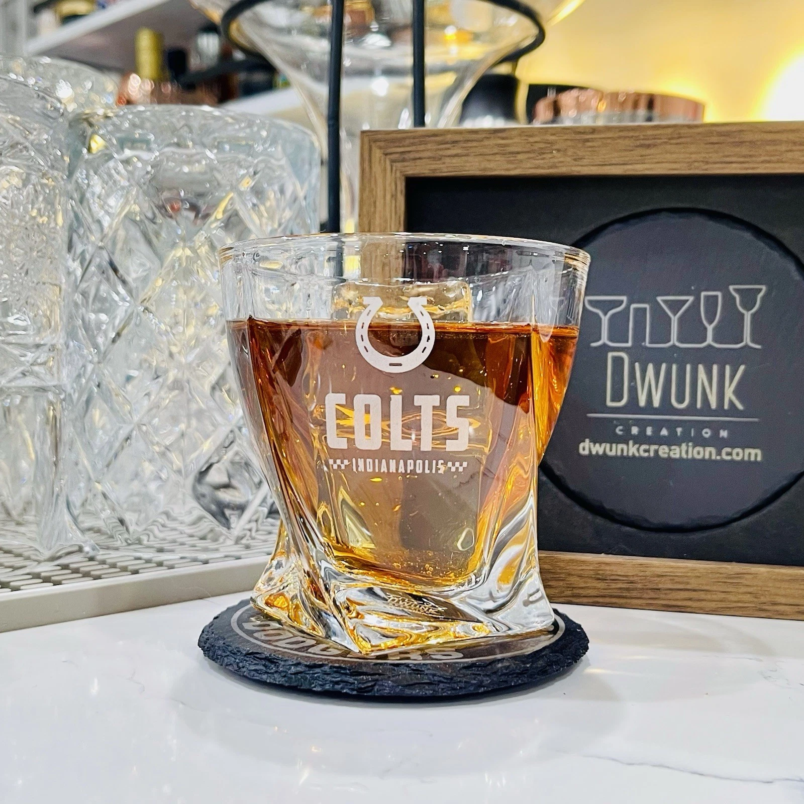 Engraved Indianapolis Colts Whiskey Glass - Twisted Whiskey Glasses
