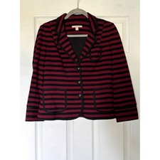 Banana Republic Burgundy And Black Striped Knit Blazer Jacket Size 4 Preppy Trim