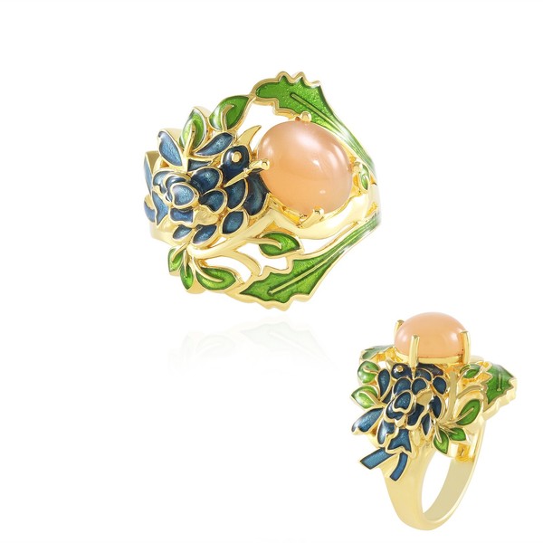 Cavill Pfirsich Mondstein Ring 1,8Ct Vergoldet 925 Silber Damen Schmuck-image