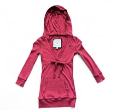 Rare Y2K Abercrombie and Fitch Thermal Hoodie Red Top  XS Ribbon Tie Babydoll
