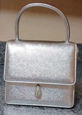 Vintage Bienen-Davis Metallic Silver Handbag Rhinestone Teardrop Pull Clasp