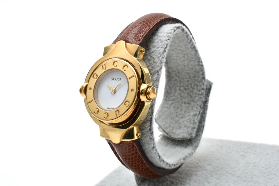 Reloj pulsera vintage [casi como nuevo] GUCCI 6600L esfera blanca cuarzo dorado para mujer Foto 3 de 4