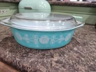 Vintage Pyrex Lace Medallion Turquoise 045 2.5 Qt Oval Casserole Dish & Lid