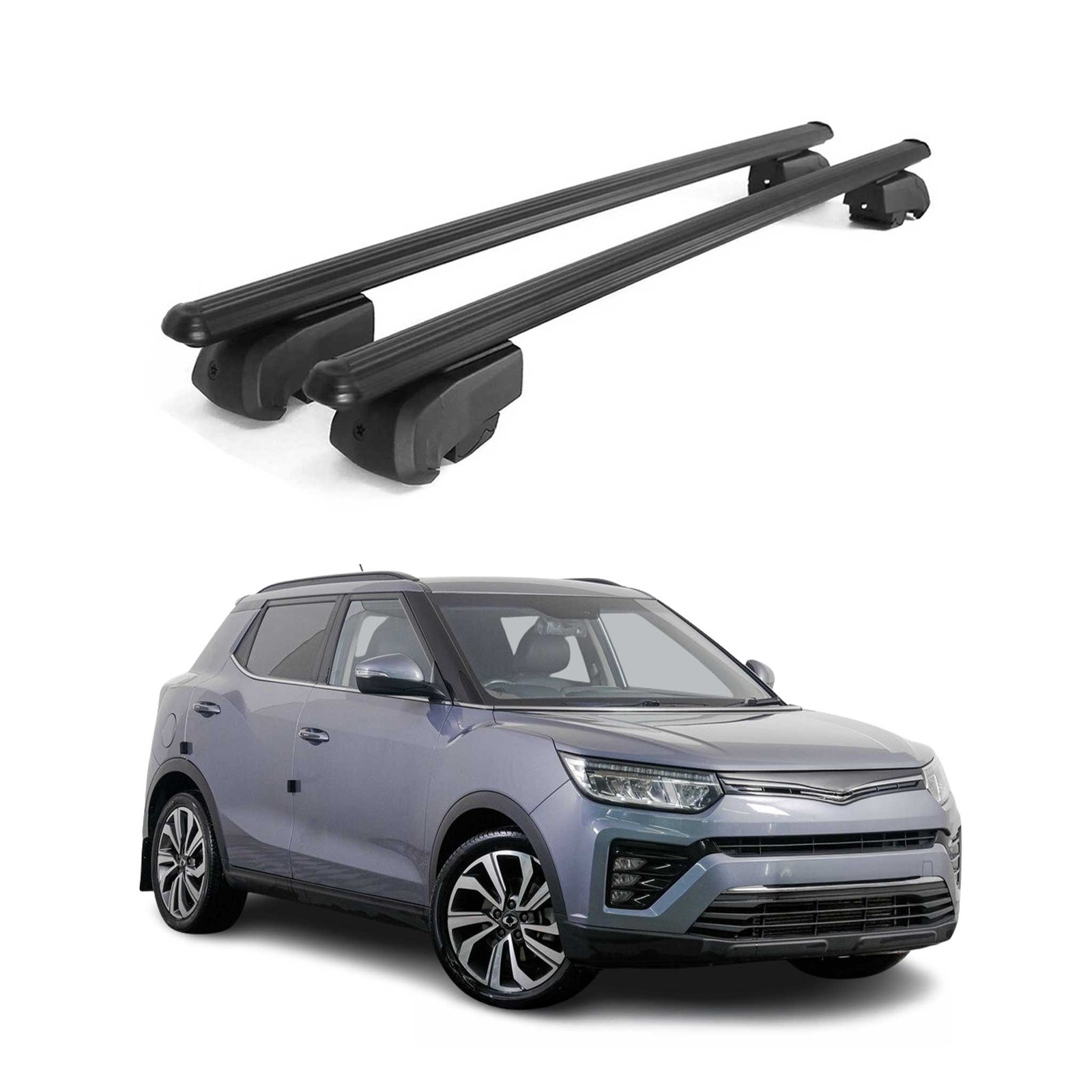 Barres de toit Ssangyong Tivoli alu noir anti-bruit avec antivol