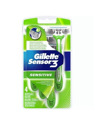 Gillette Sensor3 Sensitive Men's Disposable Razor, 4 Razors