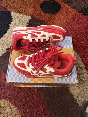 Louis Vuitton Men s Low Top Lace-Up Athletic Sneakers Red/White Logo
