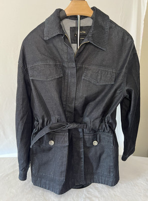 New Massimo Dutti Women s Denim Utility Jacket Belted Zip Dark Wash Med