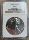 1989 American Silver Eagle NGC MS69 Brown Label PQ