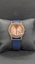 Oasis ladies Watch rose gold Face And blue Leather Strap, needs new battery