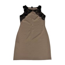 Forever 21 Womens Tan Bodycon Dress Black Eyelash Lace Trim Sleeveless Medium