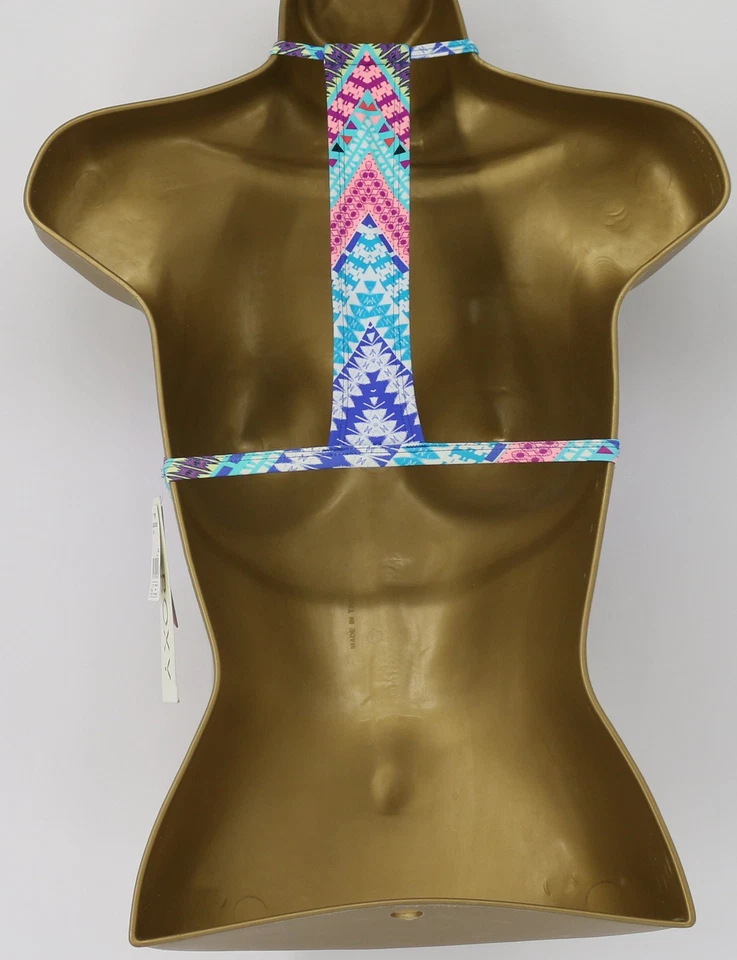 ROXY BIQUÍNI CROPPED FEMININO TOP GEOMÉTRICO RACERBACK ROSA AZUL REINO UNIDO XS RRP £40 EG - Imagem 2 de 3