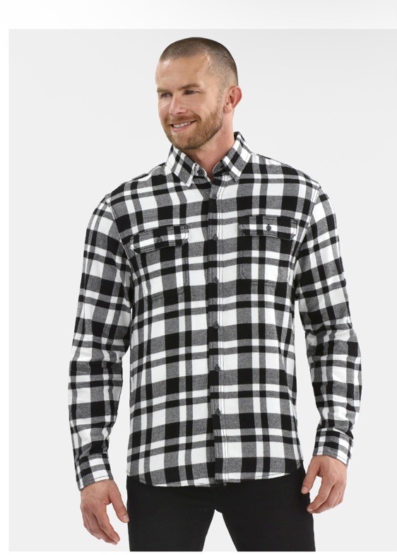 George Flannel Shirt Mens Size 3XL Tall Black White Plaid Lumberjack Woodsman