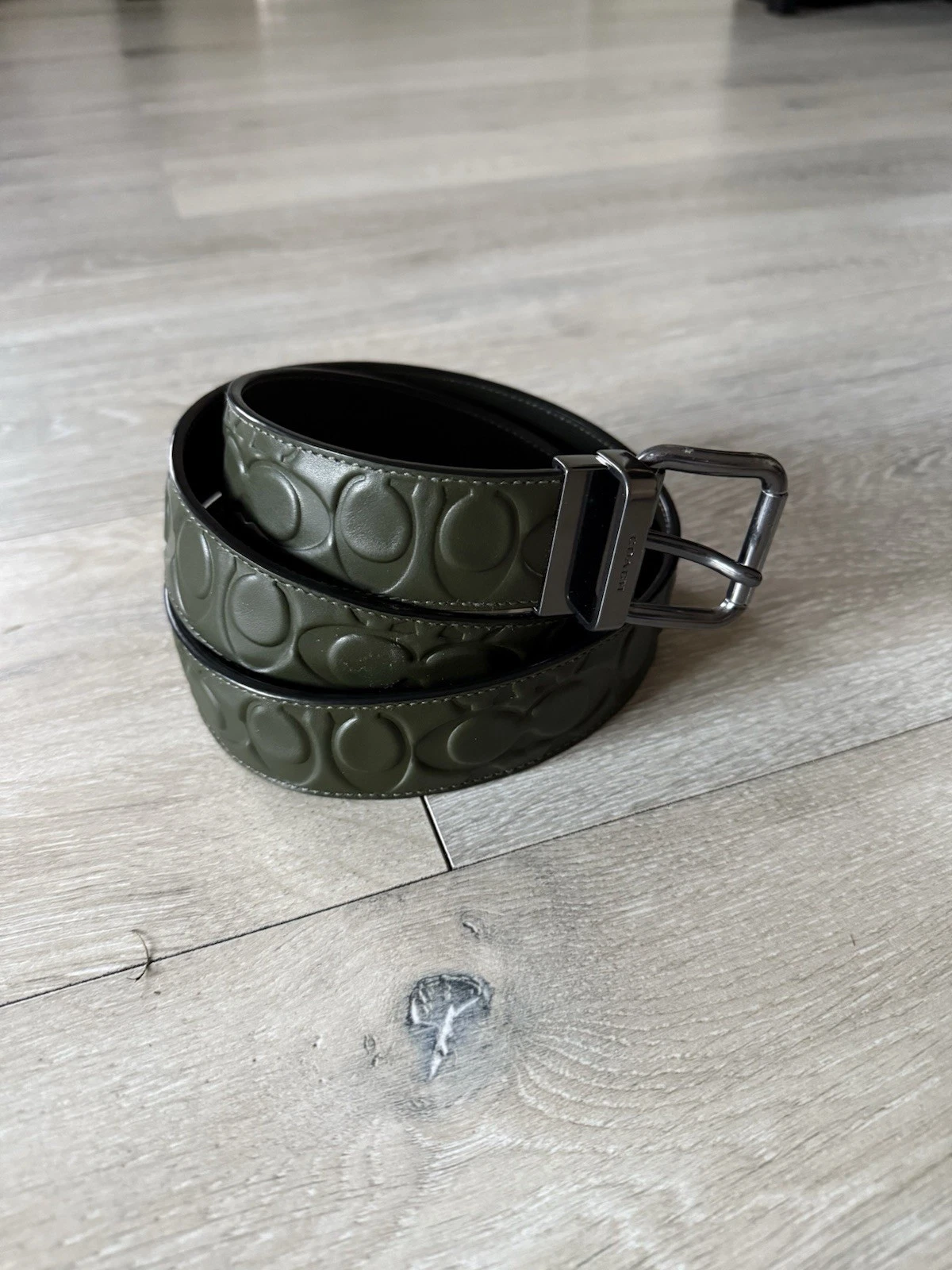 Cintura Coach uomo classica verde firma monogramma logo pelle verde taglia 42