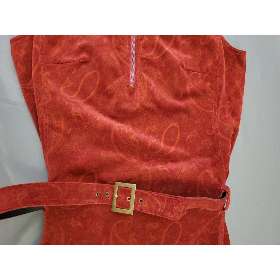 VTG Cynthia Steffe Dress Womens 12 Knee Length Belted Lined Velour Paisley Red - Image 3 of 4