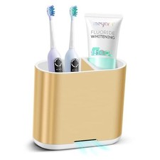 Toothbrush and Toothpaste Holder with Divider for Bathroom Countertop Gold