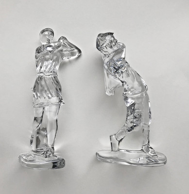 Paar Waterford Kristall Golfer Mann und Frau Figuren Ornamente 17 cm / 18 cm