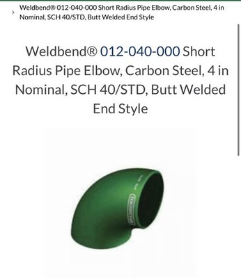 Weldbend 012-040-000 Short Radius Pipe Elbow 4 in Nominal SCH 40/STD