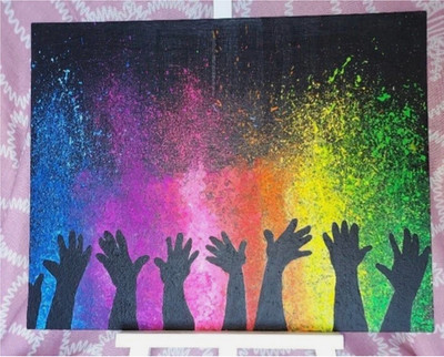 Holi Festival of Color Abstract Painting 11x14 Handmade Original Acrylic Canvas 