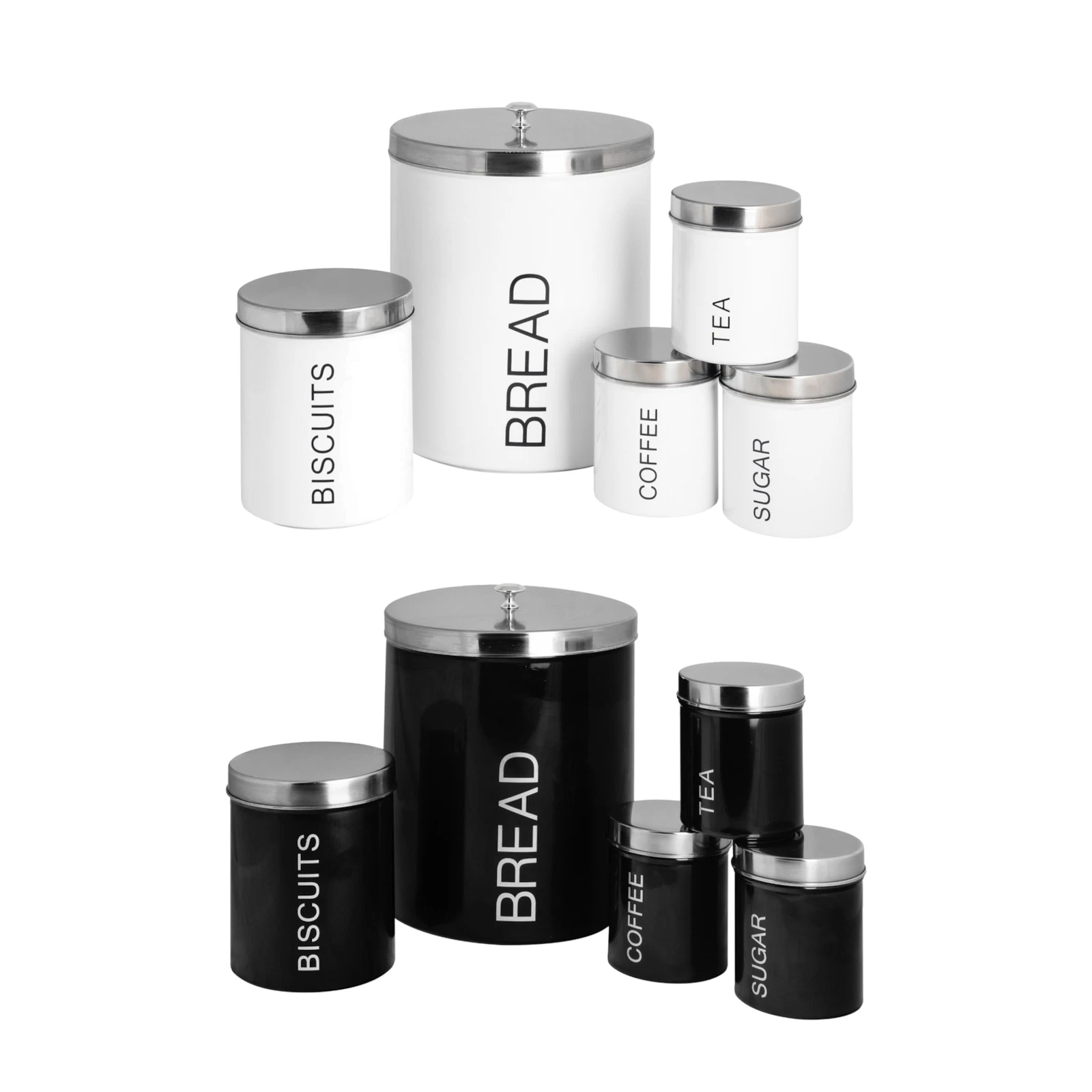 5 Piece Metal Kitchen Storage Canisters Set Tea Coffee Sugar Bread Kitchen Caddy