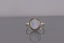 Boma Sterling Silver Bead Circle Bezel White Mother of Pearl Band Ring 925 Sz: 8