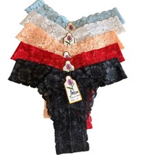 5-Pack Women's Lace Thong Panties Size Medium Nylon Semi Sheer Embroidered NEW