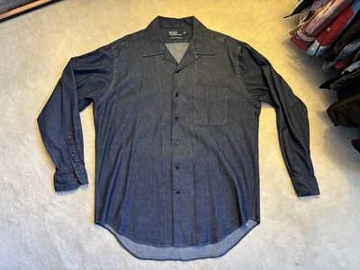 Vintage Polo Ralph Lauren Marlowe Denim Loop Collar Button Down Shirt L  Rare