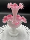 Fenton #7202 Peach Crest Single Horn Epergne ca. 1955-1962, Pink and White Glass