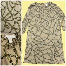 Michael Kors Tan and Gold Chain Print Dress - Size Medium