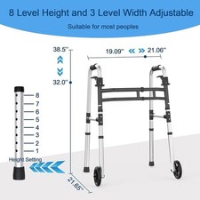 Folding Walker Seniors Bariatric Lightweight Adjustable 5" Wheels Support Adult
