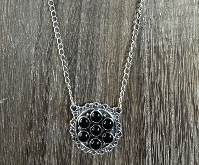 Native Southwest Style Sterling Silver Black Onyx Cluster Pendant Necklace 20 