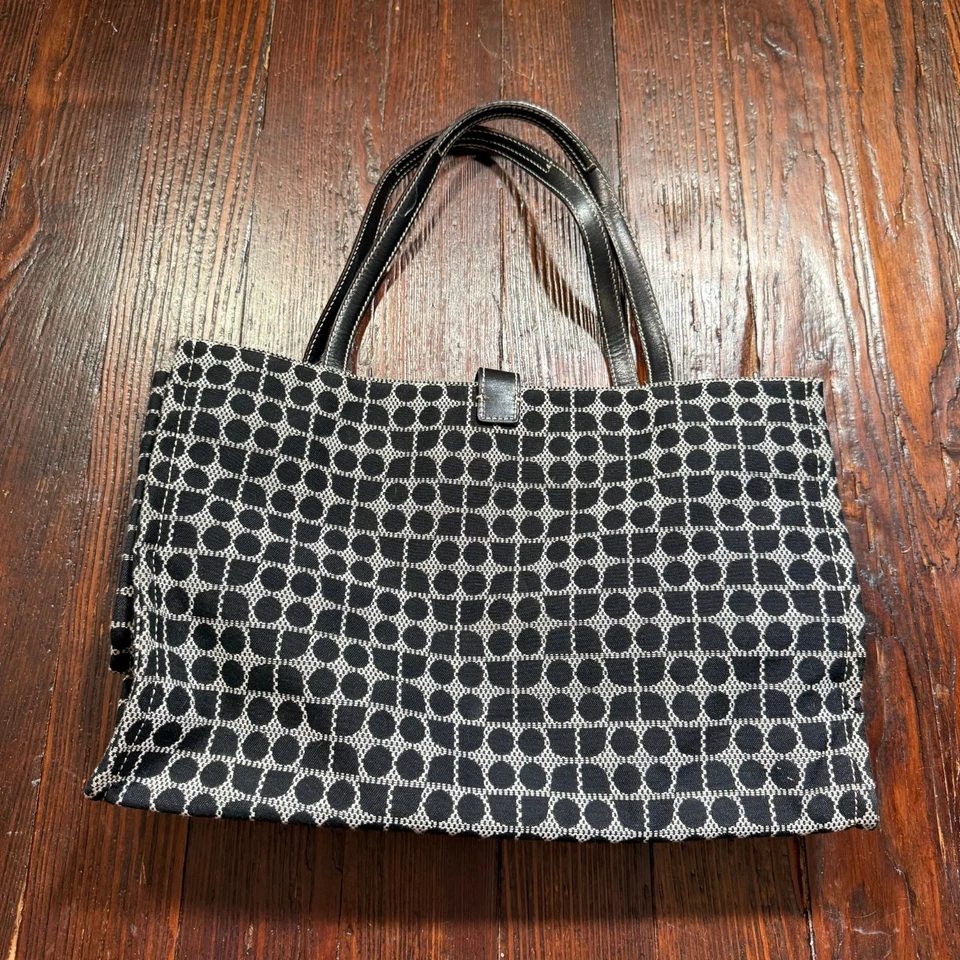 Bolso de Hombro Kate Spade Vintage Negro Blanco Lona Geométrica Estampado a Lunares Foto 2 de 4