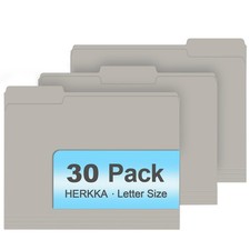 30 Pack Grey File Folders Letter Size 1/3 Cut Tab Organizing Filing Cabinet