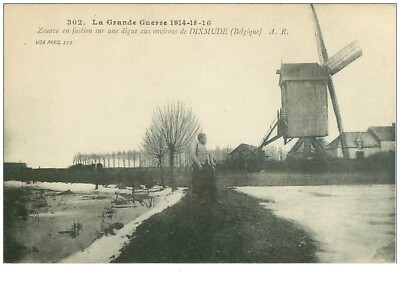 belgien .nr.39555. zuave in fraktion um dixmude.windmühle